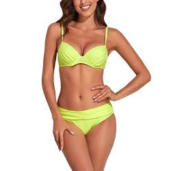 Valin Damen Spaghettiträger Bikini Set Elastische Gelb Zweiteiliger Badebekleidung für Frauen Bademode,M,S076 von Valin