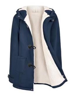 Vancavoo Fleecejacke Damen Lang Sweatjacke Lose Winterjacke Winter Warm Hoodie Jacke Reißverschluss Kapuzenpullover Fleece Kapuzenjacke Langarm Mantel Outwear,Marineblau,XL von Vancavoo