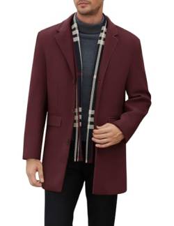 Vancavoo Mantel Herren Wintermantel Winter Wollmantel Winterjacke Lange Herrenmantel Übergangsjacke Warme Wolle Coat Jacke Trenchcoat für Business Freizeit,Rotwein,M von Vancavoo