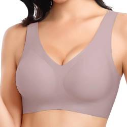 Vancavoo Seamless BH Damen Ohne Bügel Push Up Nahtloser V Ausschnitt Komfort Soft BH Bügelloser Schlaf Tshirt Bralette Klassische Bra,Violett-Rosa,XL von Vancavoo