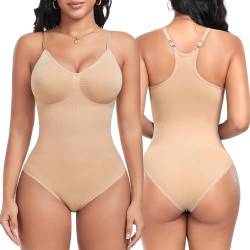 Vancavoo Shapewear Damen Body Bauchweg Bodysuit, Formende Bodys Shaper Stringbody,Tank Top Jumpsuit Figurformender Body Suits mit Verstellbare Träger,Beige,XL von Vancavoo