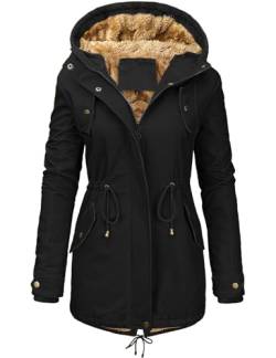 Vancavoo Winterjacke Damen Winter Warm Winterparka Gefüttert Mantel Parka Herbst Kapuzenmantel Frauen Wintermantel,Schwarz,L von Vancavoo