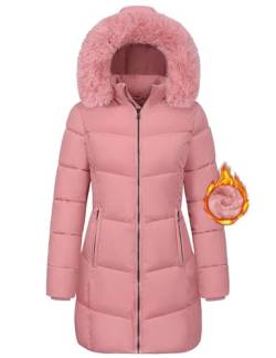 Vancavoo Winterjacke Damen Wintermäntel Winter Warm Jacke Mantel Daunenmantel Parka Steppmantel Lang Winterparka Outdoorjacke mit Kapuze,Rosa,XXL von Vancavoo