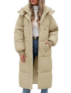 Vancavoo Wintermäntel Damen Lang Daunenmantel Winter Winterjacke Warm Steppmantel Jacke Mantel Daunenjacke Steppjacke mit Kapuze,Khaki,S von Vancavoo