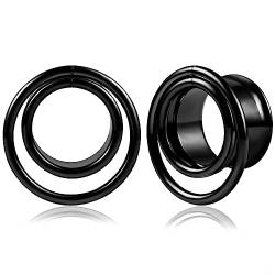 Vankula Ohr Flesh Tunnel Double Flared Plug Spule Edelstahl für Gestreckte Expander Ohrpiercing 12mm(1/2") Schwarz von Vankula