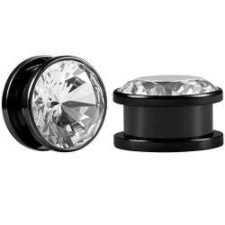 Vankula Ohr Flesh Tunnel Single Flared Plug Weißer Zirkon Edelstahl für Gestreckte Expander Ohrpiercing 19mm(3/4") Schwarz von Vankula