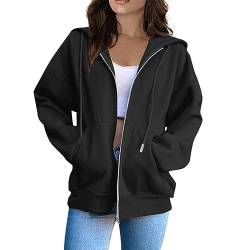 Damen Winterjacke Übergangsjacke Damen Winterjacke Warm Frauen Einfarbig Kapuzenjacke Mit Reißverschluss Oversize Kapuzenpullover Herbst Winter Sweatjacke Jacke Wasserdicht Damen (Schwarz, 3Xl) von Vasreyy