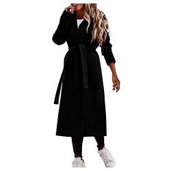 Vasreyy Wollmantel Damen Winter Elegant Einfarbig Langarm Mantel mit Gürtel Revers Warm Wollmjacke Mittellange Wollmantel Casual Winterjacke Dicke Wintermantel Übergangs Damenmantel Trenchcoat von Vasreyy