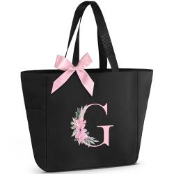 Vavabox A-Z Tote Bag Monogrammierte Tragetasche - Wasserdichte,Geschenke Für Frauen,Braut Und Brautjungfern (G, Schwarz) von Vavabox