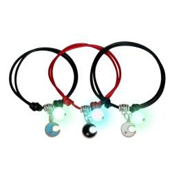 Vdaxvme 3 Stück Paar Armbänder Liebe Stern Mond Katze Leuchtende Armreifen für Freundschaft Schwester Frauen Mann Glückwunsch Schmuck Geschenk von Vdaxvme