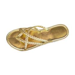 Vectry Damen Strand Tanga Hausschuhe Hohl Casual Clip Toe Hausschuhe Flache Schuhe Vintage Sandalen Wasserfeste Schuhe Damen Winter (Gold, 38) von Vectry