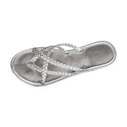 Vectry Damen Strand Tanga Hausschuhe Hohl Casual Clip Toe Hausschuhe Flache Schuhe Vintage Sandalen Wasserfeste Schuhe Damen Winter (Silver, 36) von Vectry