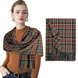 Vegena Schal Damen - Schal Kariert, Damen Schal mit Fransen, Warmer Schal Weiches Halstuch, Herbst Winter Kaschmir Schal Damenschal, Tartan Schultertuch für Damen Herren(Grün) von Vegena