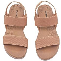 Veittes Frauen Slide Sandalen - Lässige elastische Frühlings- und Sommerschuhe mit Kreuzspitze.(2107021,BR/MF,38.5) von Veittes