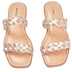 Veittes Frauen Slide Sandalen - Lässige geflochtene Slip-on-Flachsandalen für den Sommer.(2307021,GD/MF,40) von Veittes