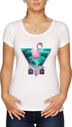 Miami Flamingo Damen T-Shirt Weiß von Vendax