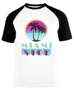 Miami Vice Unisex Baseball T-Shirt Kurze Ärmel Herren Damen Weiß Schwarz von Vendax