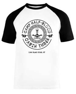 Percy Jackson - Camp Half-Blood - Cabin Three - Poseidon Unisex Baseball T-Shirt Kurze Ärmel Herren Damen Weiß Schwarz von Vendax