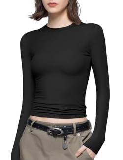 Veriliss Damen Langärmeliges T-Shirt Mit Rundhalsausschnitt, Freizeit Oberteil Stretchbar Shirt Basic Slim Fit Tops(Schwarz,S) von Veriliss