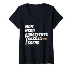 Damen Mom Hero Substitute SUB Teacher Muttertag T-Shirt mit V-Ausschnitt von Vertretungslehrer Schule Design Idee