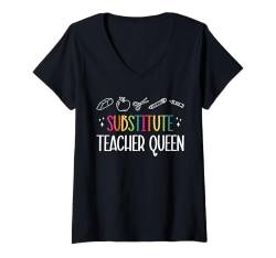 Damen Substitute SUB Teacher Queen T-Shirt mit V-Ausschnitt von Vertretungslehrer Schule Design Idee