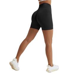 Vertvie Damen Gym Shorts Booty Scrunch High Wasit Sport Shorts Nahtlose Sporthose Kurz Leggings Workout Shorts Push Up Radlershorts Fitness Laufen(Schwarz,M) von Vertvie