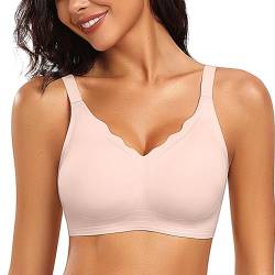 Vertvie Bügelloser BH Damen Ohne Bügel Seamless BH Push Up V Ausschnitt Nahtlos Bustier Gepolstert Buttrig Glatt Soft BH ohne Buegel Bequemer BH T Shirt Bra(1pc/Haut,3XL) von Vertvie