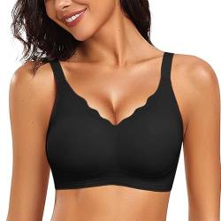 Vertvie Bügelloser BH Damen Ohne Bügel Seamless BH Push Up V Ausschnitt Nahtlos Bustier Gepolstert Buttrig Glatt Soft BH ohne Buegel Bequemer BH T Shirt Bra(1pc/Schwarz,S) von Vertvie