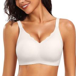 Vertvie Bügelloser BH Damen Ohne Bügel Seamless BH Push Up V Ausschnitt Nahtlos Bustier Gepolstert Buttrig Glatt Soft BH ohne Buegel Bequemer BH T Shirt Bra(1pc/Weiß,XXL) von Vertvie