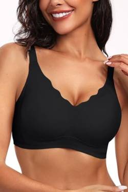 Vertvie Nahtloser BH Damen Ohne Bügel V Ausschnitt Push Up Komfort Weich BH Soft Seamless Gepolsterte Bralette Ultrakomfortabler T Shirt Bra(1pc Schwarz,M) von Vertvie