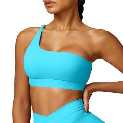 Vertvie Rückenfrei Sport BH Damen One Shoulder Sexy Gepolstert Bustier Push Up Ohne Bügel Stretch Gym Tops Spaghettiträger Yoga Bra Workout BH Fitness Bralette (Blau, S) von Vertvie