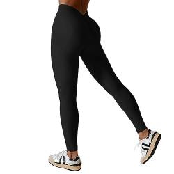 Vertvie Scrunch Butt Sport Leggings Damen, High Waist Sporthose mit V Rücken Taille Nahtlose Gym Leggings Po Push Up Booty Leggins Blickdicht Crossback Yogahose(Schwarz，S) von Vertvie