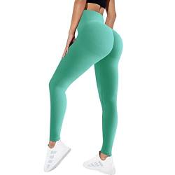 Vertvie Scrunch Butt Sport Leggings Damen High Waist Boom Booty Fitnesshose Blickdicht Po Push Up Sporthose Slim Fit Nahtlos Yogahose Seamless Laufhose mit Bauchkontrolle (Grün, M) von Vertvie