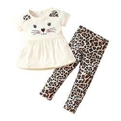 Verve Jelly Kinder Kleinkind Baby Mädchen Leopard Outfit Kurzarm T-Shirt Tunika Top Kleid + Elastische Taille Lange Hosen 2 Stücke Sommer Herbst Mode Kleidung Beige 100 2-3 Jahre von Verve Jelly