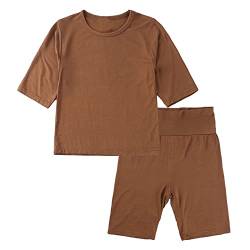 Verve Jelly Kleinkind Baby Mädchen Jungen Pyjama Set Baumwolle 2-teiliges Pyjama Set Kurzarm Hemd und Hose Nachtwäsche für Unisex Kinder Braun 130 6-7 Jahre von Verve Jelly