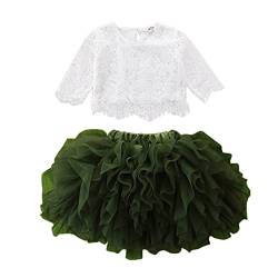 Verve Jelly Kleinkind Baby Mädchen Sommerkleidung Lange Ärmel Spitze Crop Top Bluse + Einfarbig Tutu Tüllrock 2PCS Prinzessin Kleid Outfit Set Grün 100 2-3 Jahre von Verve Jelly