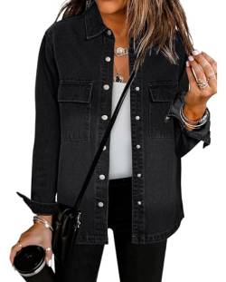 Vetinee Jacke Damen Schwarz Schwarze Jeansjacke Damen Schwarze Jacke Damen Damen Jacke Schwarz Oversize Jacke Damen Gewaschenes Schwarz Größe Large Passt EU Größe 42 bis EU Größe 44 von Vetinee