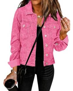 Vetinee Jeansjacke Damen Große Größen Jeans Jacken für Damen Sommer Jacke Damen Jacken Frauen Frühling Jeansjacke Oversize Damen Aurora Rosa Größe XX-Large Passt EU Größe 50 bis EU Größe 52 von Vetinee