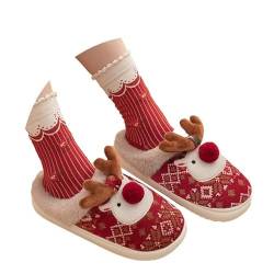 Vhersily Winter-Hausschuhe für Damen, Weihnachten, geschlossen, pelzig, Hausschuhe für warme Haustiere, Elk Slip On Slippers mit geschlossener Spitze und flachem Boden, modische Dame zu Weihnachten, von Vhersily