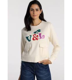 Victorio & Lucchino, V&L für Damen. 3507671 Sweatshirt mit weißem Boxkragen (XXL), Lässig, Baumwolle, Langarm von Victorio & Lucchino, V&L