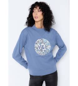 Victorio & Lucchino, V&L für Damen. 3658784 Blaues Sweatshirt mit Blumenmuster (L), Lässig, Baumwolle, Langarm von Victorio & Lucchino, V&L