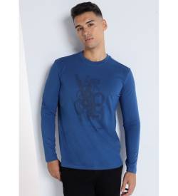 Victorio & Lucchino, V&L für Herren. 4640591 Langärmeliges T-Shirt mit transparentem Druck (L), Blau, Lässig, Baumwolle, Langarm von Victorio & Lucchino, V&L