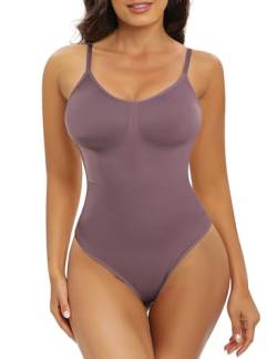 Vijamiy Shapewear Damen Rückenfreier Nahtlos Bodysuit Verstellbarer Schultergurt Tanga Body Shaper Bauchweg Bequemes und Atmungsaktives Material Bodysuit Shapewear(Violett,S) von Vijamiy