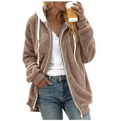 Vimoli Kapuzenjacke Damen Teddy-Fleece Mantel Übergangsjacke mit Kapuzen mit Taschen Reißverschluss Herbst Winter Plüschjacke Fleecejacke Winterjacke Teddyjacke Wollmantel Jacke Outwear von Vimoli