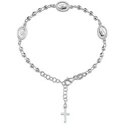 Vinani Armband Rosenkranz glänzend Mutter Gottes Kreuz Armkettchen 925 Sterling Silber verlängerbar 2BRK von Vinani