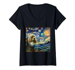 Damen Cocker Spaniel Sternennachthemd Vincent Van Gogh Art Hund T-Shirt mit V-Ausschnitt von Vincent Van Gogh Gifts and Famous Art Shirts