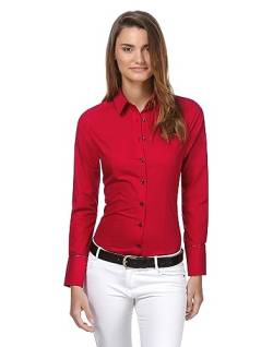 Vincenzo Boretti Damen Bluse leicht tailliert 100% Baumwolle bügelleicht Langarm Hemdbluse elegant festlich Kent-Kragen auch für Business und unter Pullover rot 38 von Vincenzo Boretti