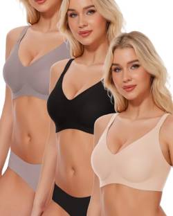 Vinfact 3Pcs BH Damen ohne Bügel Nahtloser V-Ausschnitt Minimizer Bralette Damen BHS Ultrakomfortabler T Shirt Schlaf BH Mit ZusäTzlicher BH-VerläNgerung HFHL von Vinfact