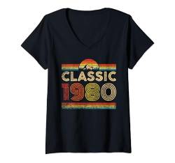 Damen Classic 1980 Vintage 1980 Classic Year Men Women Birthday T-Shirt mit V-Ausschnitt von Vintage Birthday Classic Years Retro Idea Store
