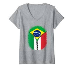 Damen Brasilien Italien Reißverschluss – brasilianische italienische Flagge T-Shirt mit V-Ausschnitt von Vintage Brazil Retro Style Store